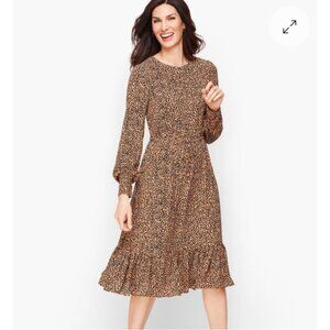 Talbots Dress 8 Petite Leopard Print Fit Flare Safari Cat Old Money Career